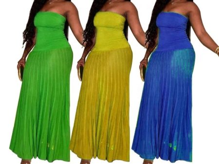 Summer Tube Top Strapless Pleated Long Dress Online Hot Sale