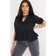 Missguided- Plus Size Black Tie Front Peplum Top For Sale