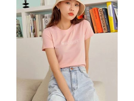 Romwe- Letter Embroidery Short Sleeve Tee on Sale