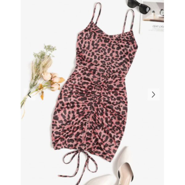 Zaful- Leopard Cinched Bodycon Dress - Deep Coffee Cheap