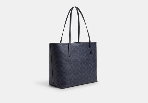 Coach- City Tote In Signature Canvas -  Silver Denim Midnight Navy For Sale