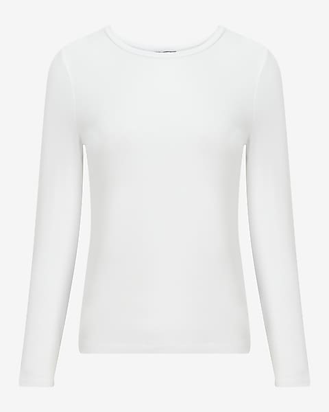 Express- Supersoft Crew Neck Long Sleeve Tee - White 1 Hot on Sale