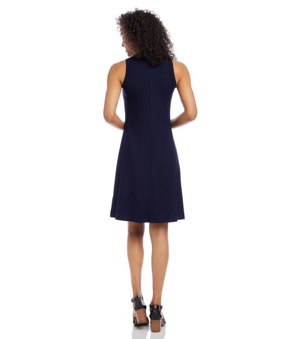 Karen Kane- Hi Neck A Line Dress (NAVY) Online Hot Sale