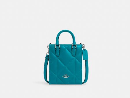 Coach- North South Mini Tote With Puffy Diamond Quilting (Silver Teal) Online Hot Sale