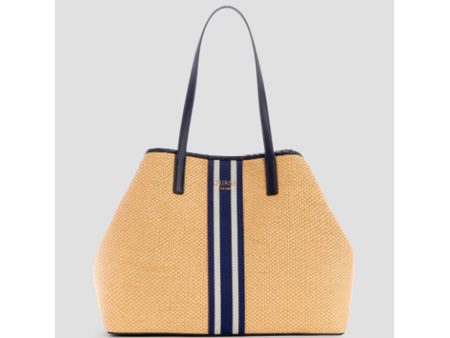 Guess- Vikky Raffia Stripe Large Tote (Navy) on Sale