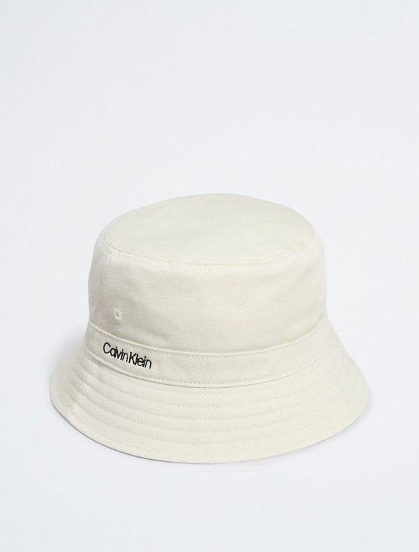 Calvin Klein- Standard Logo Cotton Twill Bucket Hat - Bone White Hot on Sale