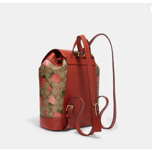 Coach- Dempsey Drawstring Backpack In Signature Canvas With Wild Strawberry Print - Gold Khaki Multi Discount