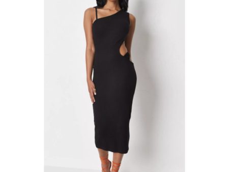 Missguided- Black Rib Cut Out Thong Detail Midaxi Dress Sale