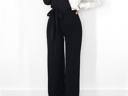 Chicme- V Neck Colorblock Long Sleeve Belted Casual Jumpsuit Online