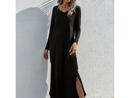 Romwe- Solid Split Hem Tee Dress Fashion