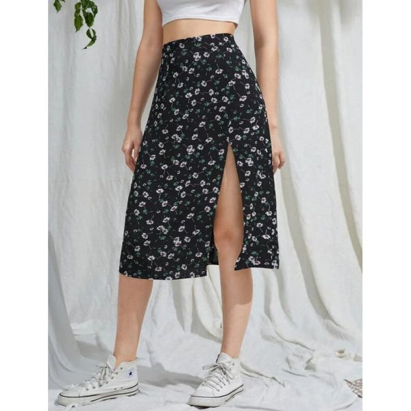 Romwe- Ditsy Floral Split Skirt Online Sale