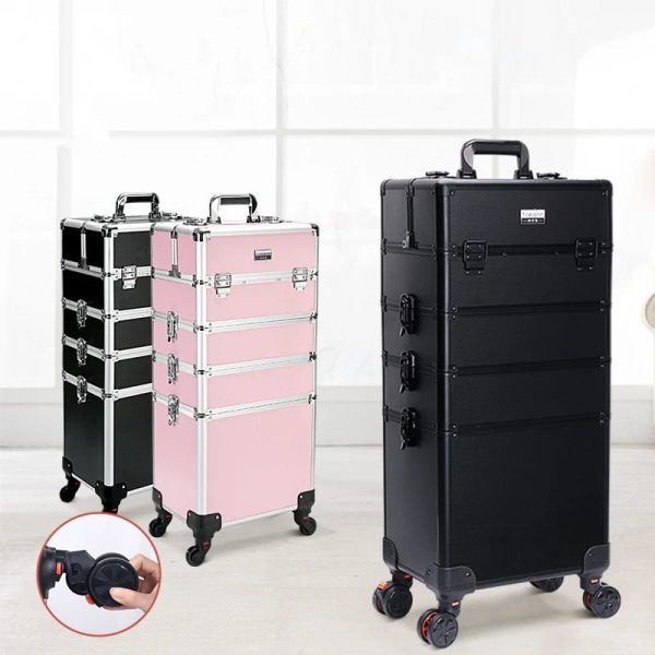 Trolley Makeup Organizer 
Aluminum Rolling Case 4 in 1 
Cosmetic Case Hairdresser Cosmetic Makeup box Fashion