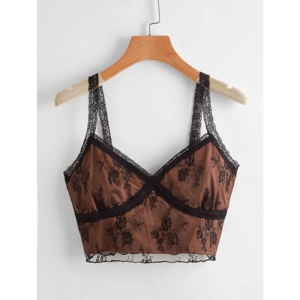 Romwe- Contrast Lace Crop Cami Online Sale