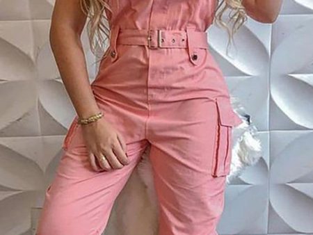 Chicme- Pocket Design Cargo Suspender Jumpsuit (PINK) Sale