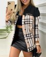 Chicme- Plaid Print Button Front Long Sleeve Coat For Sale