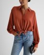 Express- Tie Front Shirt Thong Bodysuit - Bullion 2757 on Sale