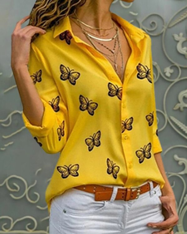 Chicme- Butterfly Print Button Design Blouse Sale