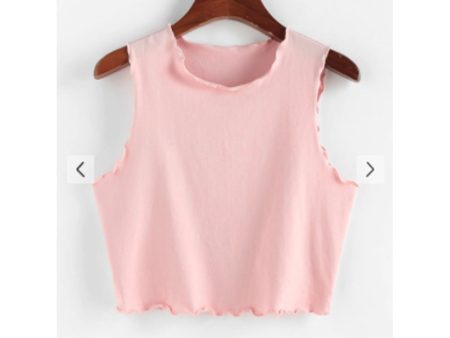 Zaful- Jersey Lettuce Trim Crop Tank Top - Light Pink For Sale