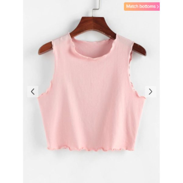 Zaful- Jersey Lettuce Trim Crop Tank Top - Light Pink For Sale