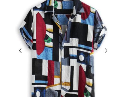 Zaful- Geometric Spliced Print Button Down Shirt - Multi-a Fashion