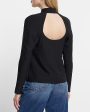 Express- Twist Neck Cutout Long Sleeve Open Back Top - Pitch Black 58 Sale