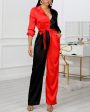 Chicme- Colorblock Long Sleeve Knotted Jumpsuit For Discount