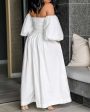 Chicme- Off Shoulder Lantern Sleeve Wide Leg Jumpsuit (WHITE) Discount