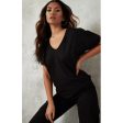 Missguided- Black Rib V Neck Oversized Boyfriend T Shirt For Cheap