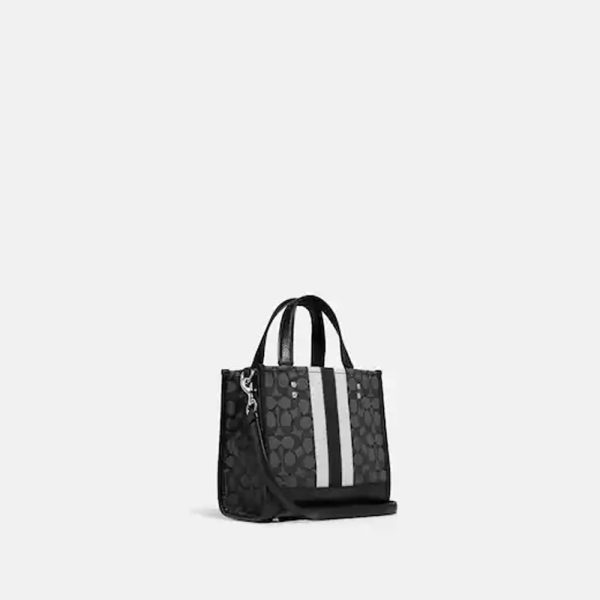 Coach- Dempsey Tote 22 In Signature Jacquard With Stripe And Coach Patch- Silver Black Smoke Black Multi Supply