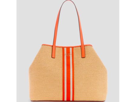 Guess- Vikky Raffia Stripe Large Tote (Belle) Supply