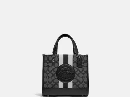 Coach- Dempsey Tote 22 In Signature Jacquard With Stripe And Coach Patch- Silver Black Smoke Black Multi Supply