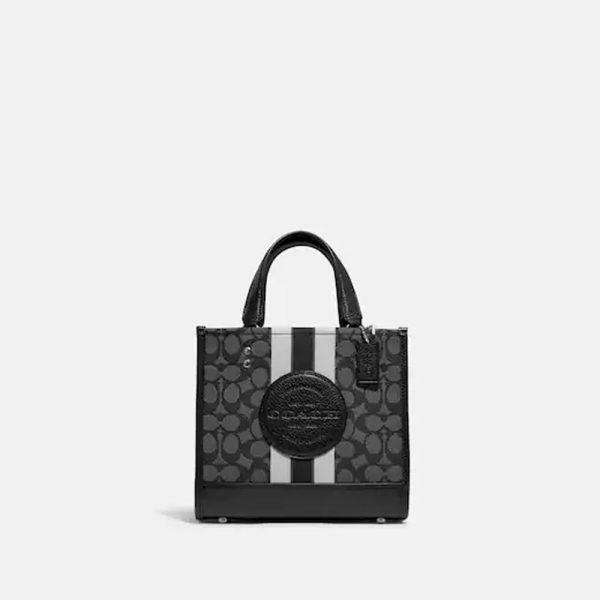 Coach- Dempsey Tote 22 In Signature Jacquard With Stripe And Coach Patch- Silver Black Smoke Black Multi Supply