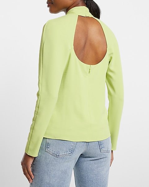 Express- Twist Neck Cutout Long Sleeve Open Back Top - Lemon Yellow 119 Online now