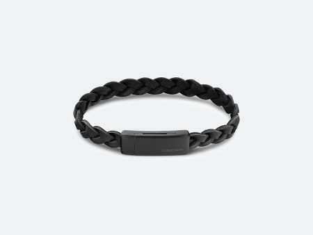 Calvin Klein- Braided Leather Wrap Bracelet - Black Hot on Sale