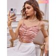 Zaful- Ruched Lace Up Smocked Crop Top - Rose For Sale