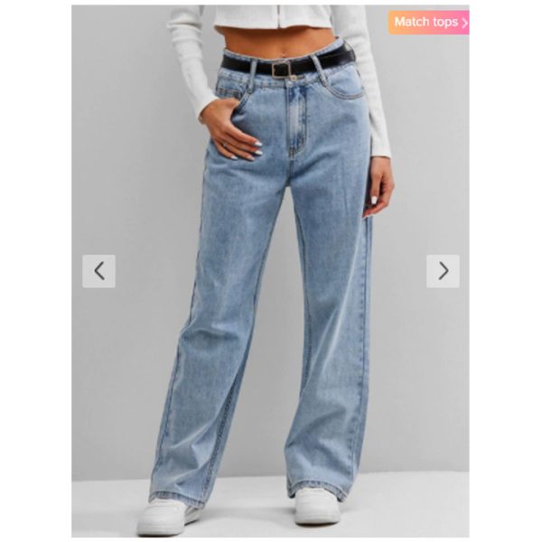 Zaful- High Waist Wide Leg Jeans - Light Blue Discount