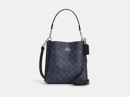 Coach- Mollie Bucket Bag 22 In Signature Canvas -  Silver Denim Midnight Navy Online