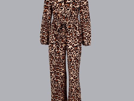 Chicme- Leopard Print Button Design Wide Leg Jumpsuit Online now