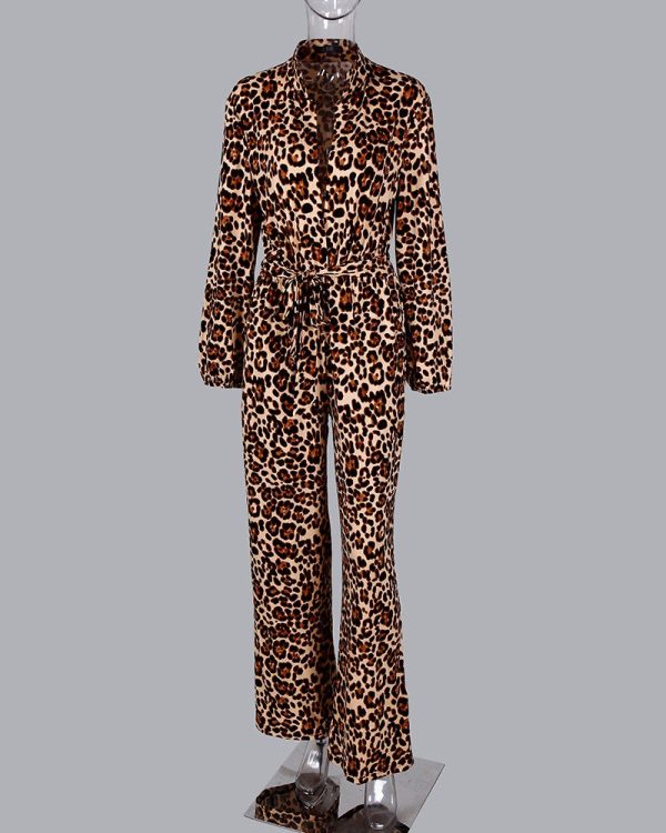 Chicme- Leopard Print Button Design Wide Leg Jumpsuit Online now