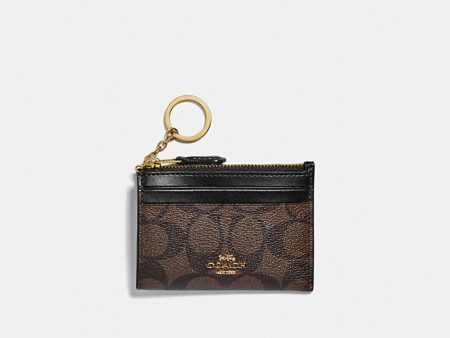 Coach- Mini Skinny Id Case In Signature Canvas (Gold Brown Black) Fashion