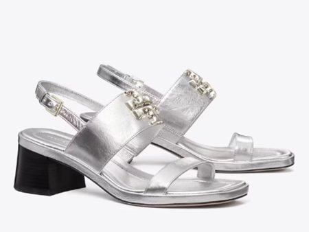 Tory Burch- Eleanor Heel Sandal - Silver Sale