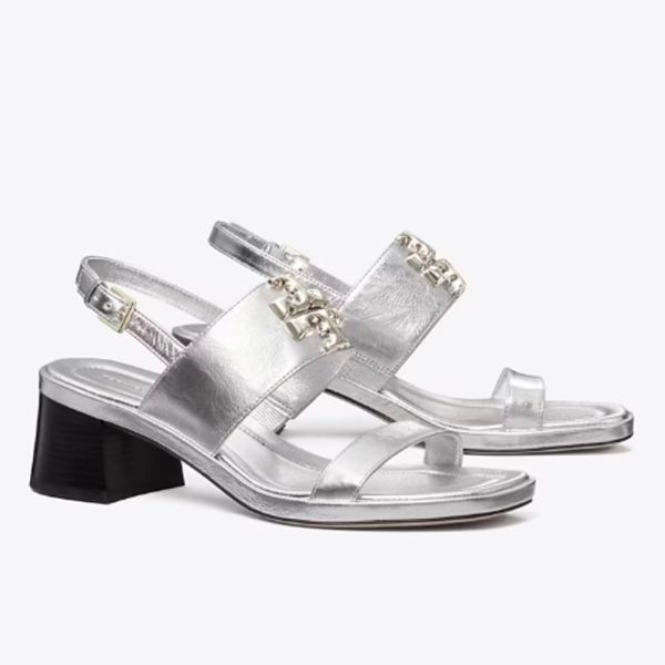 Tory Burch- Eleanor Heel Sandal - Silver Sale