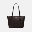 Coach- Zip Top Tote In Signature Canvas - Gold Brown Black For Cheap