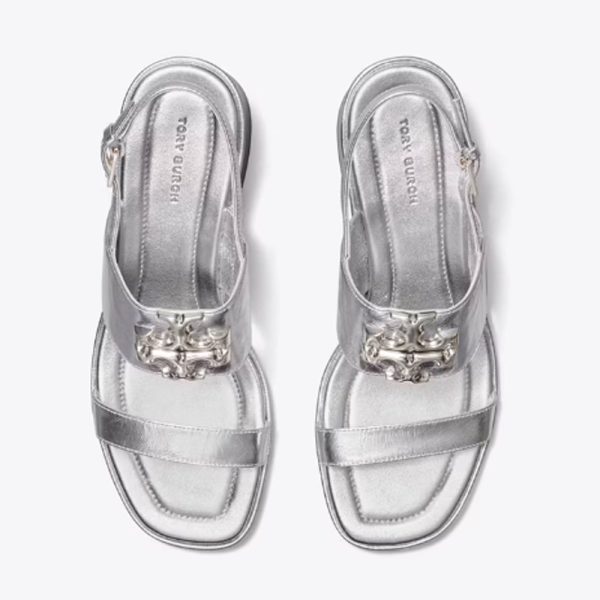 Tory Burch- Eleanor Heel Sandal - Silver Sale