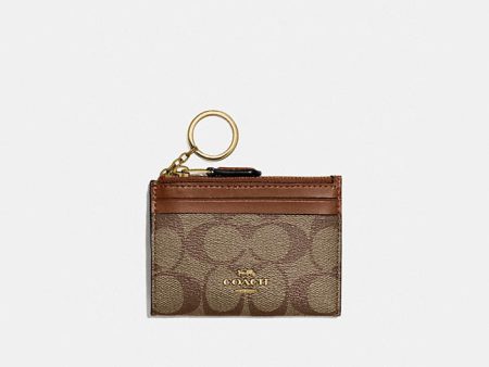 Coach- Mini Skinny Id Case In Signature Canvas (Gold Khaki Saddle 2) Fashion