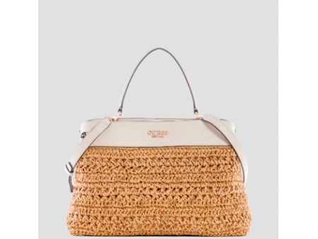 Guess- Liguria Crochet Straw Satchel (White) Online