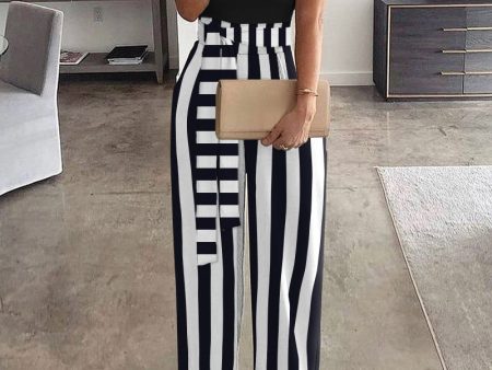 Chicme- Striped Patchwork Straight Jumpsuit For Discount