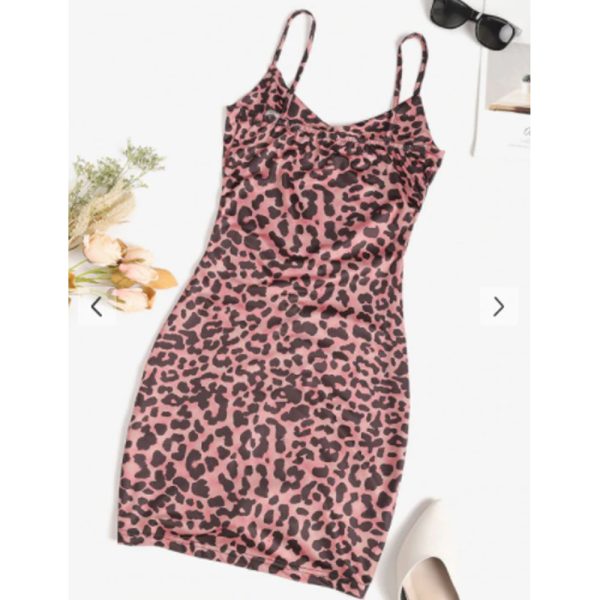 Zaful- Leopard Cinched Bodycon Dress - Deep Coffee Cheap