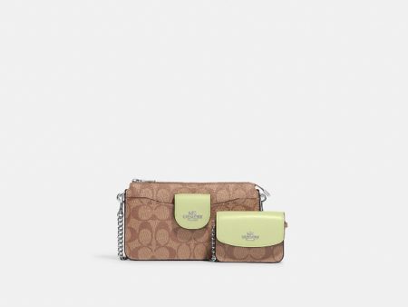 Coach- Poppy Crossbody With Card Case In Signature Canvas (Silver Khaki Pale Lime) Supply