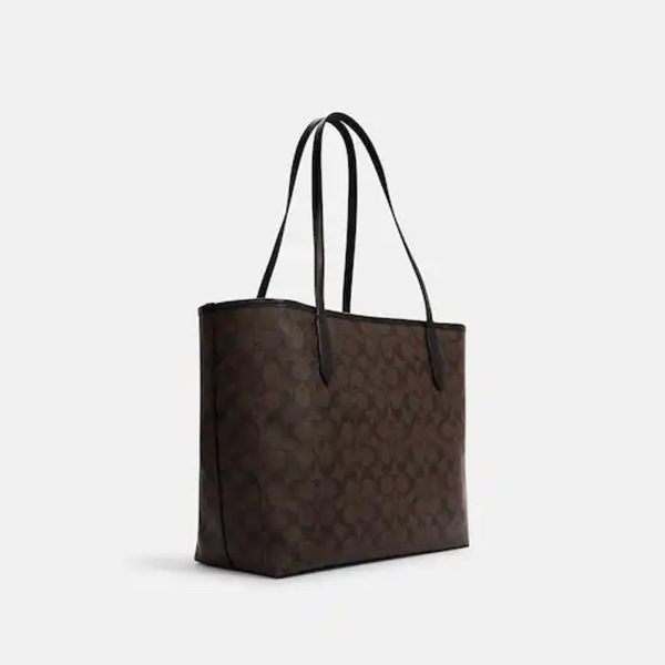 Coach- City Tote In Signature Canvas (Gold Brown Black) For Sale